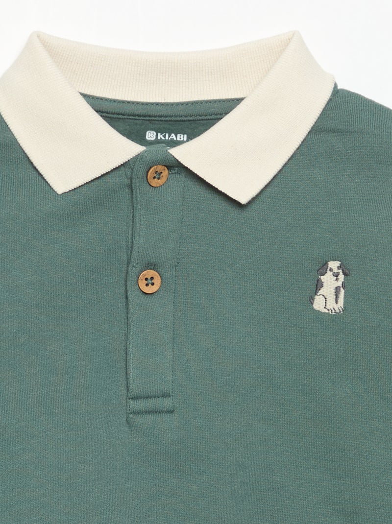 Felpa a maniche lunghe con collo polo Verde - Kiabi