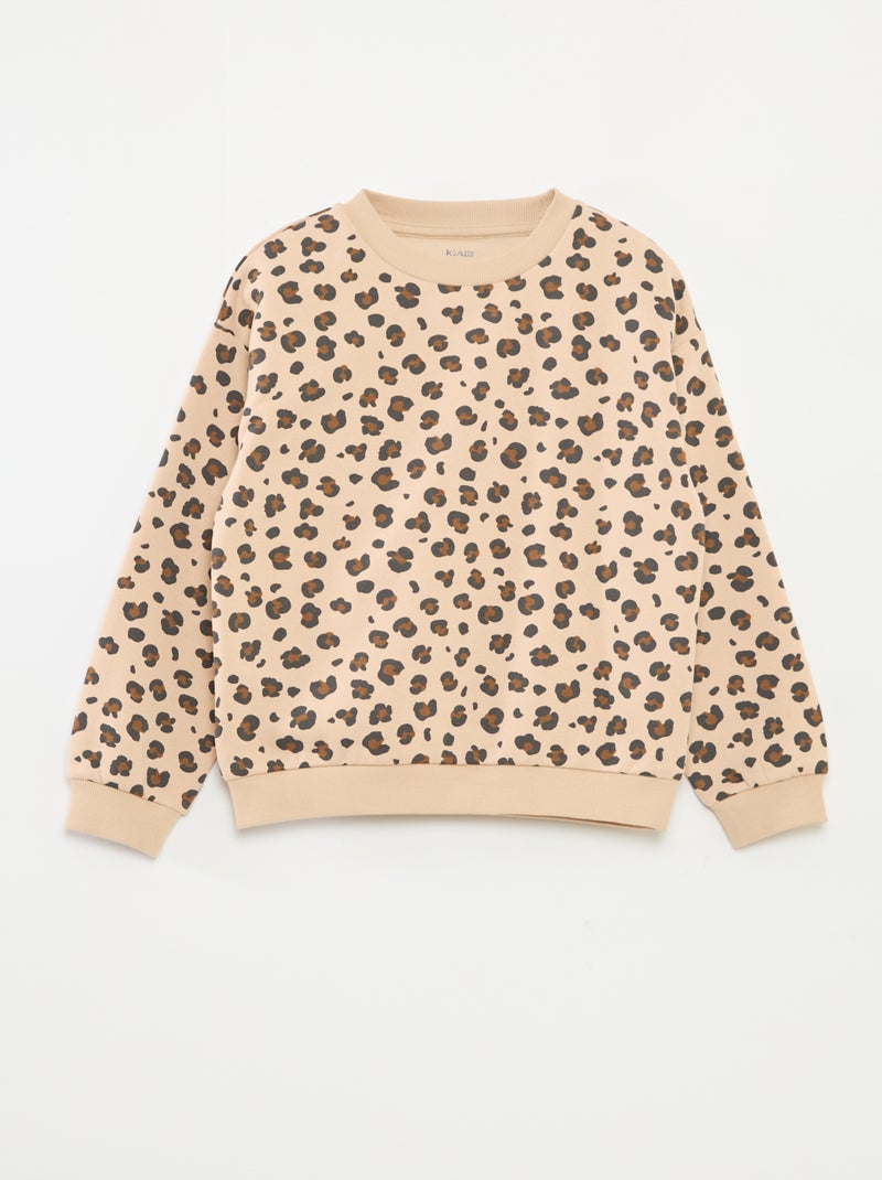 Felpa a maniche lunghe con stampa Beige - Kiabi