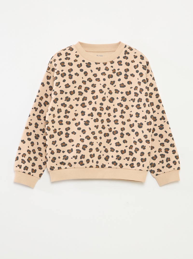 Felpa a maniche lunghe con stampa Beige - Kiabi