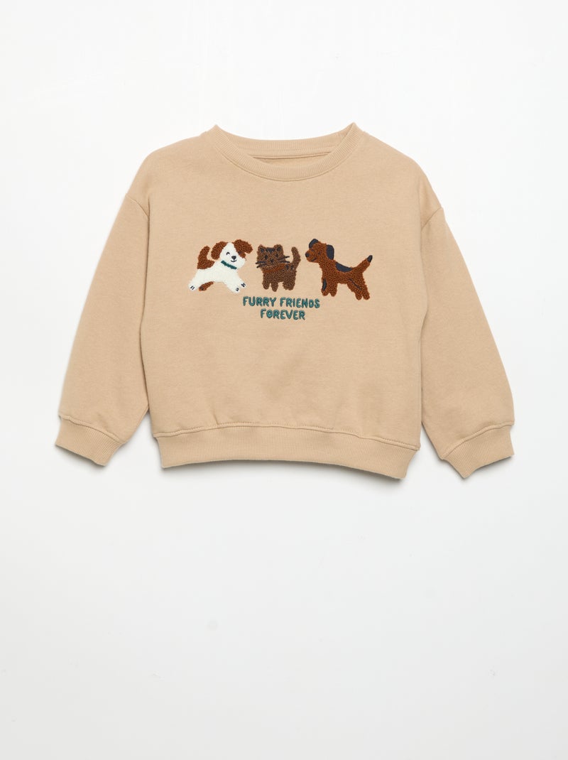 Felpa a maniche lunghe in pile con animazione Beige - Kiabi
