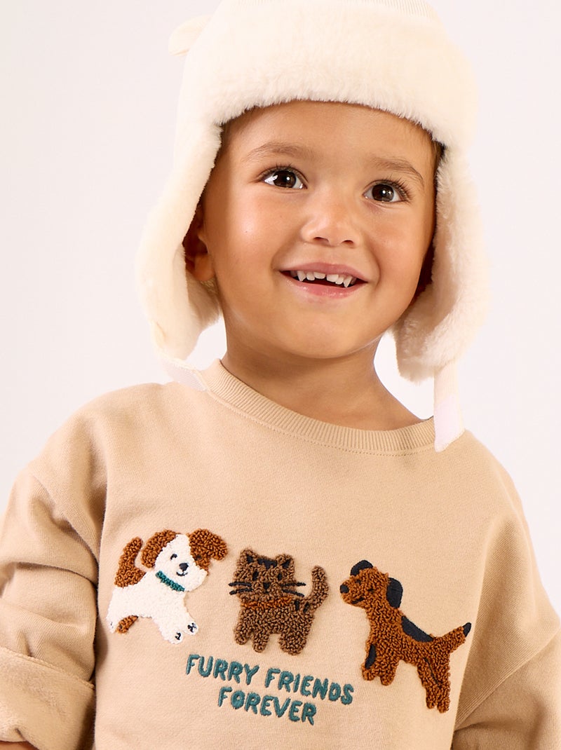 Felpa a maniche lunghe in pile con animazione Beige - Kiabi