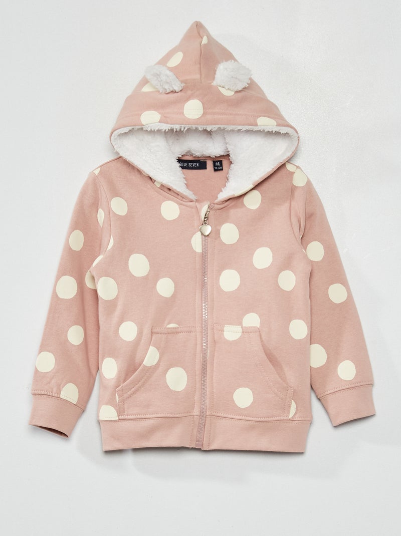 Felpa a pois e cappuccio imbottito rosa - Kiabi