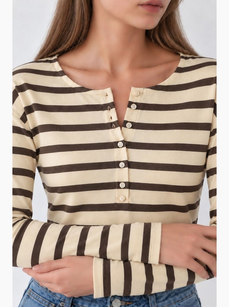 Felpa a righe con collo a bottoni hiccup Crema - Kiabi