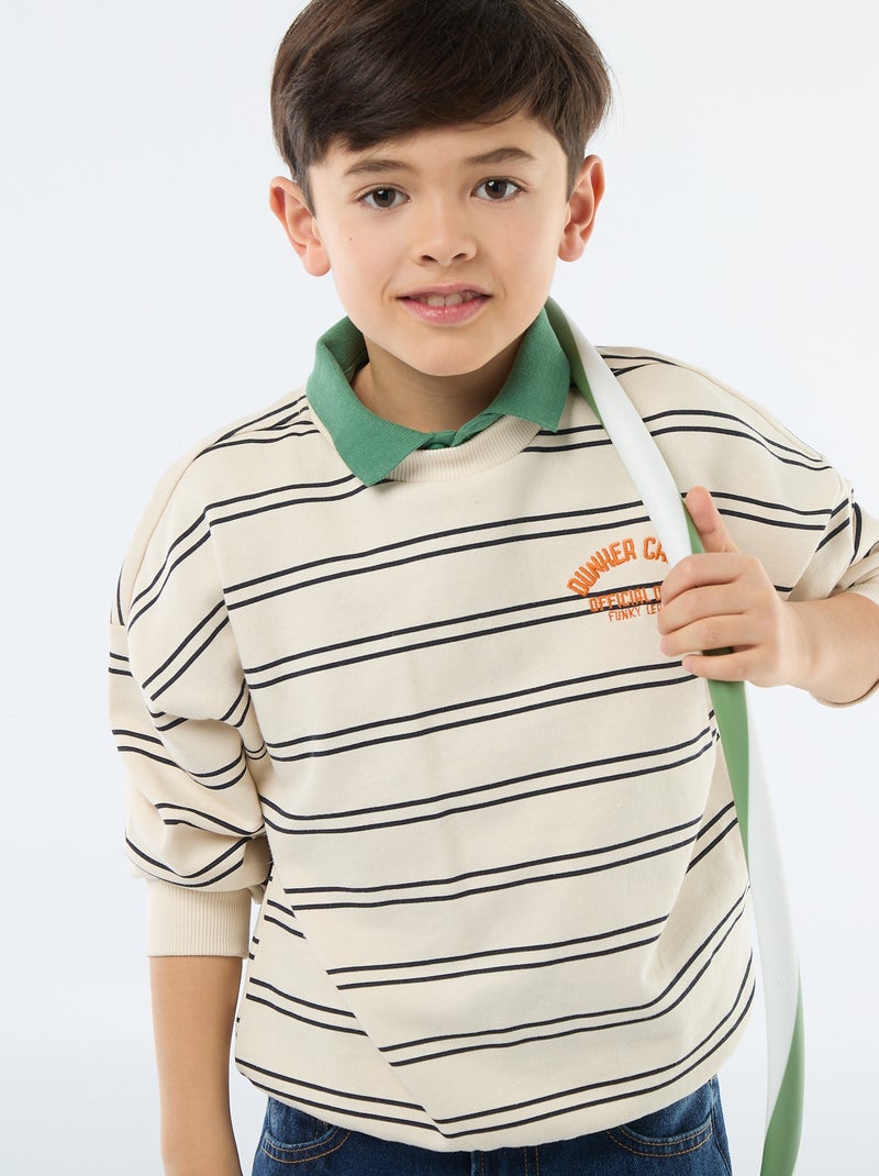 Felpa a righe con collo rotondo Bianco - Kiabi