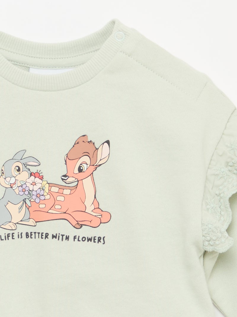 Felpa \'Bambi\' \'Disney\' a maniche lunghe con volant ricamati Verde - Kiabi