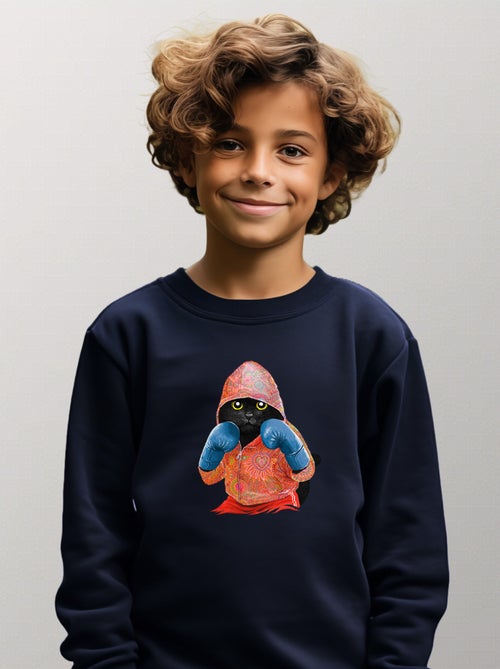 Felpa bambino BOXING CAT BLACK - Kiabi