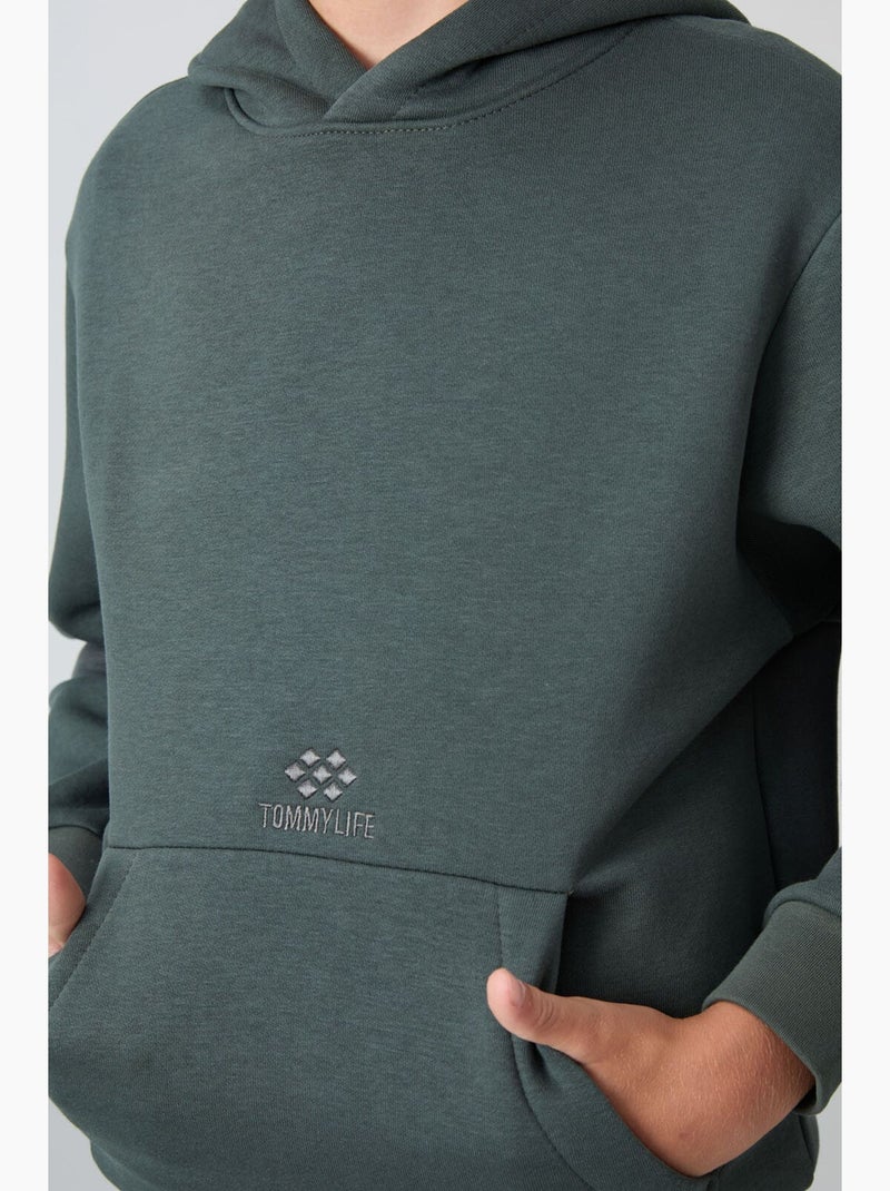 Felpa bambino con cappuccio tommy Verde scuro - Kiabi