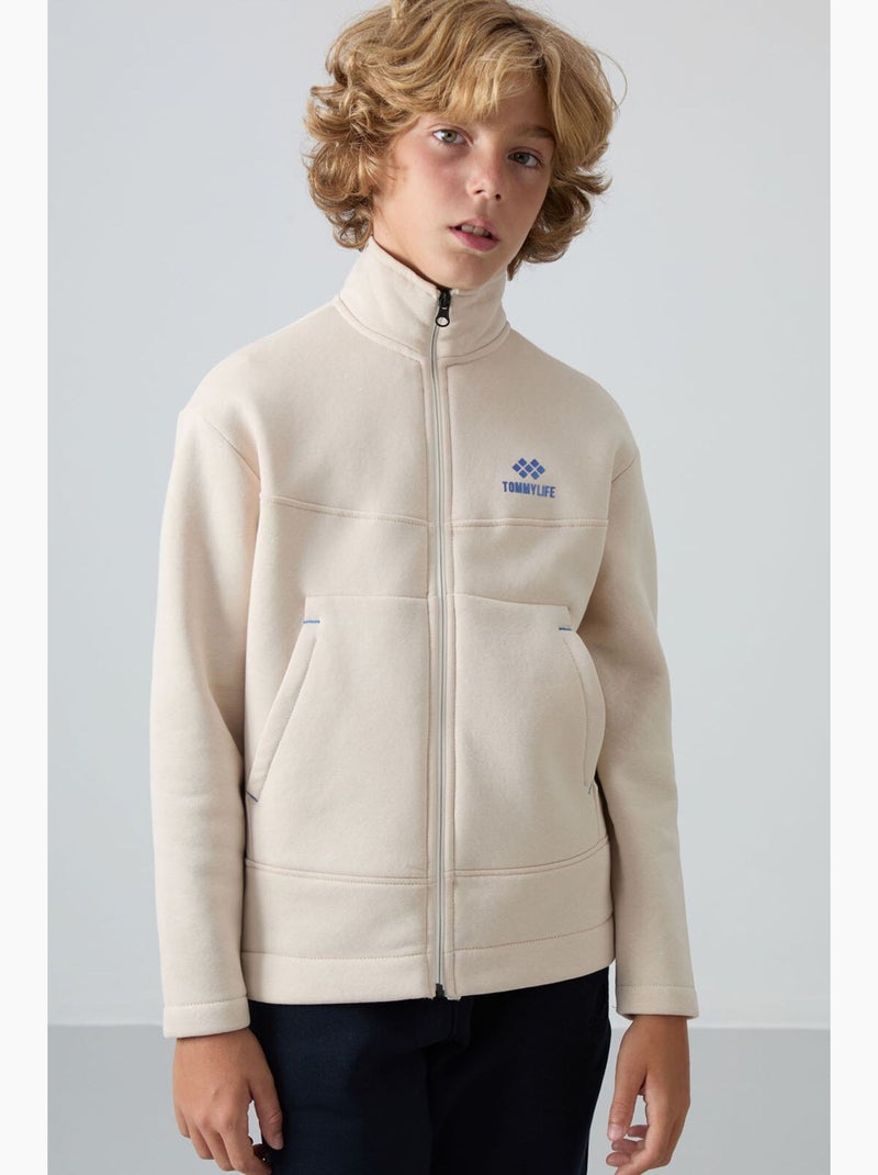Felpa bambino con collo zip tommy Beige argilla - Kiabi