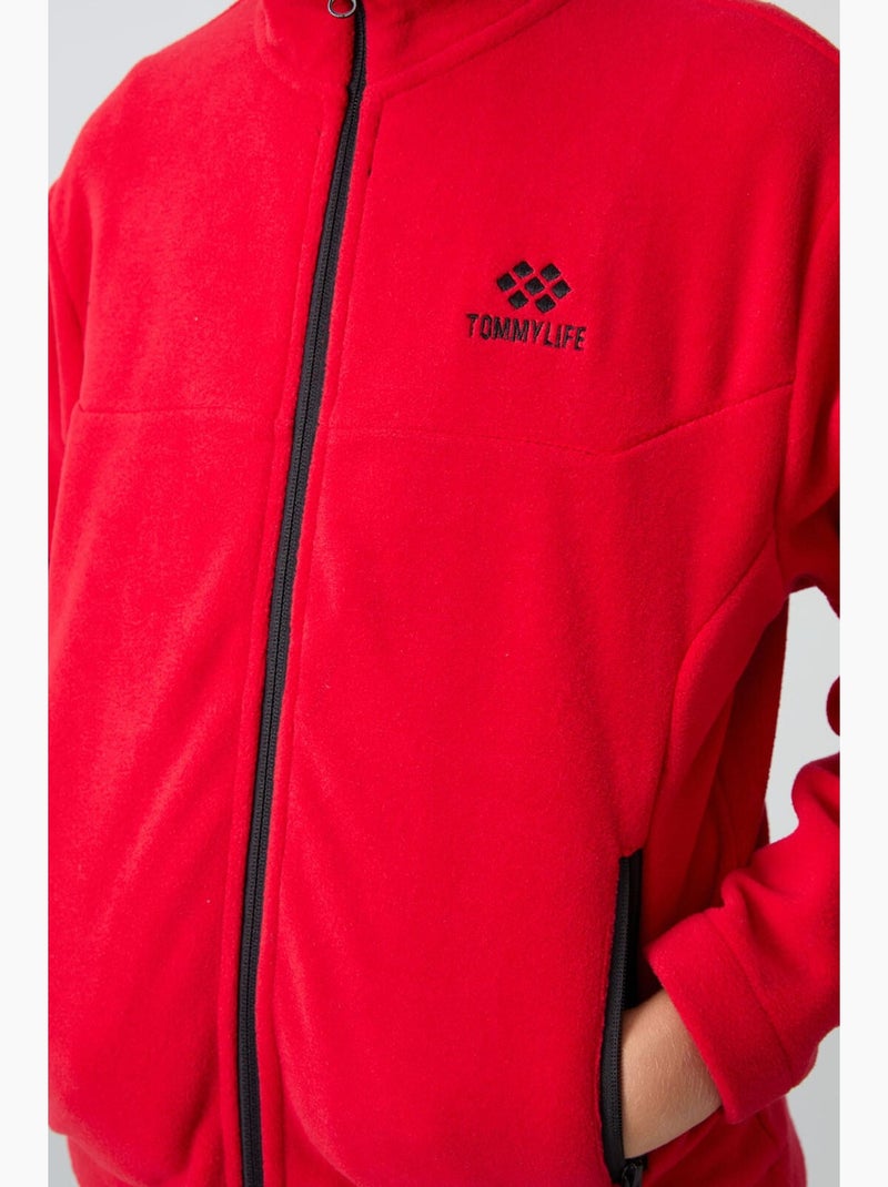 Felpa bambino con collo zip tommy Rosso - Kiabi