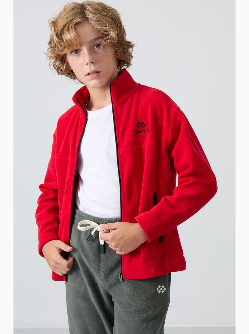 Felpa bambino con collo zip tommy Rosso - Kiabi
