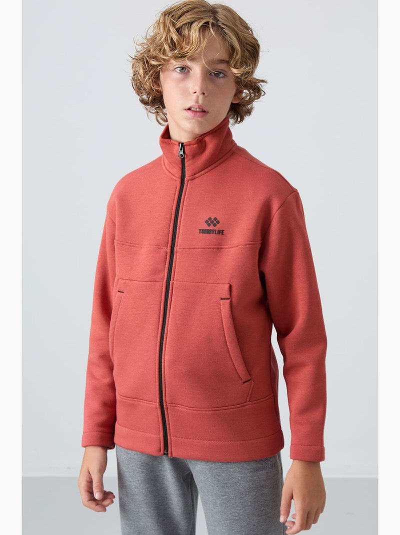 Felpa bambino con collo zip tommy Rosso - Kiabi