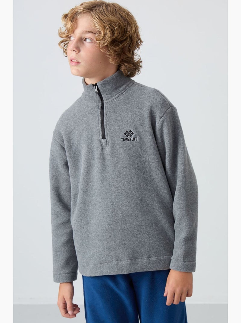 Felpa bambino con mezza zip tommy Grigio - Kiabi