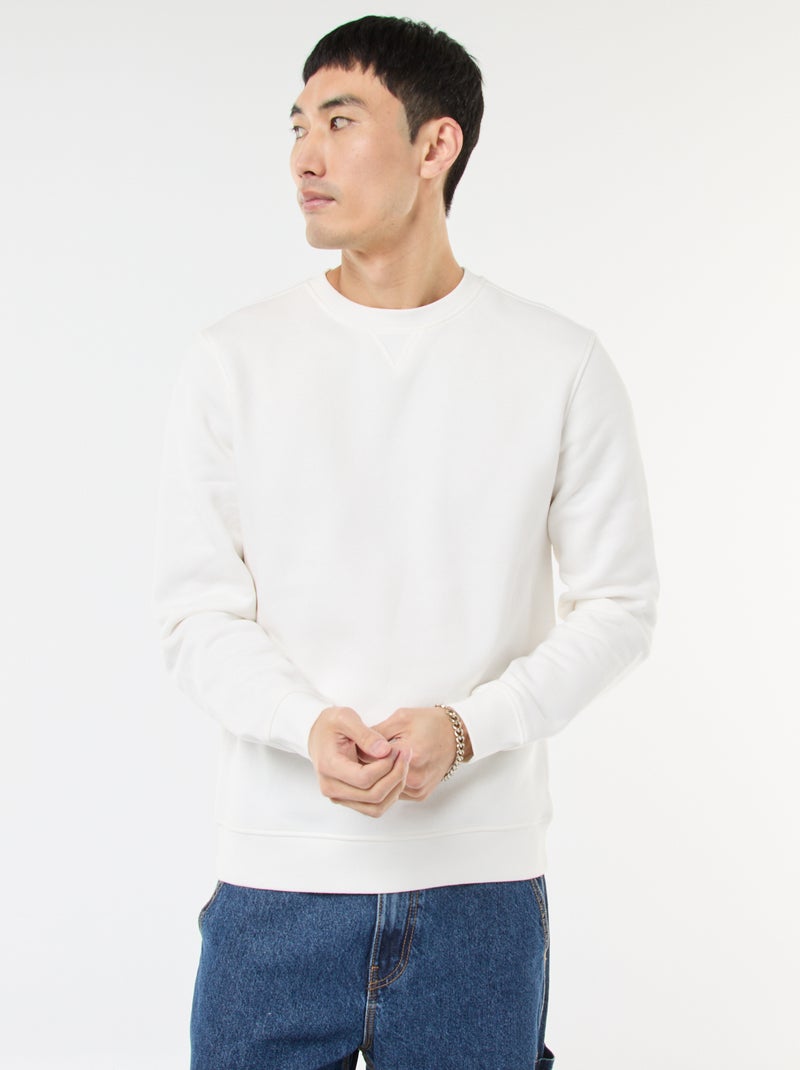 Felpa basic girocollo in felpa garzata Bianco - Kiabi