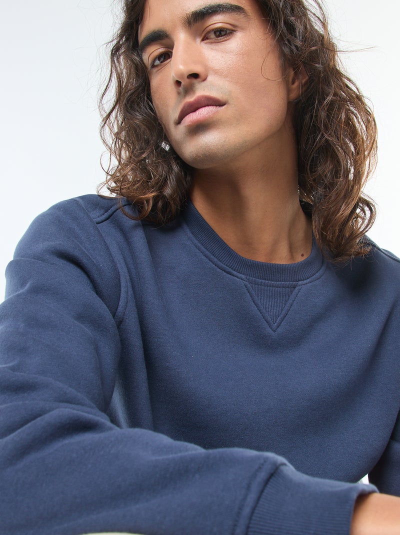 Felpa basic girocollo in felpa garzata Blu - Kiabi