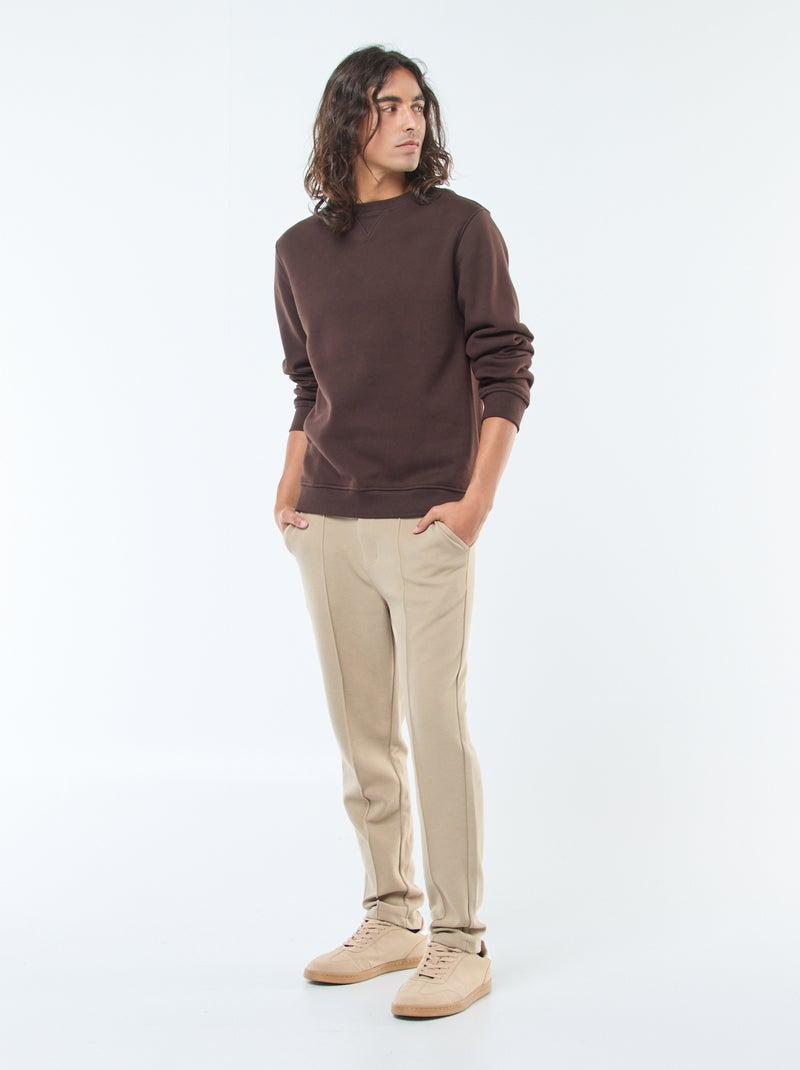 Felpa basic girocollo in felpa garzata Marrone - Kiabi