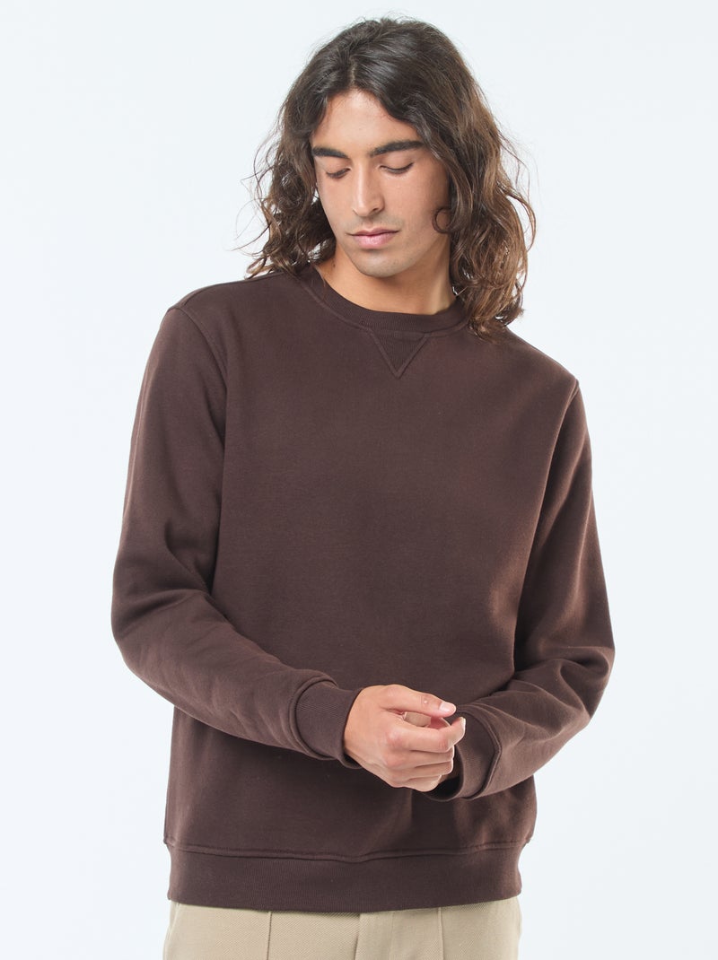 Felpa basic girocollo in felpa garzata Marrone - Kiabi