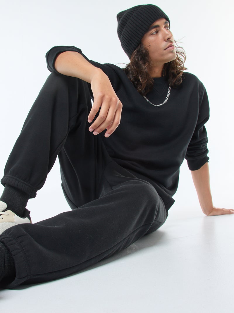 Felpa basic girocollo in felpa garzata Nero - Kiabi