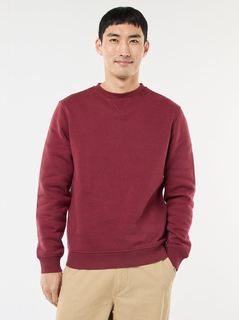 Felpa basic girocollo in felpa garzata Rosso - Kiabi