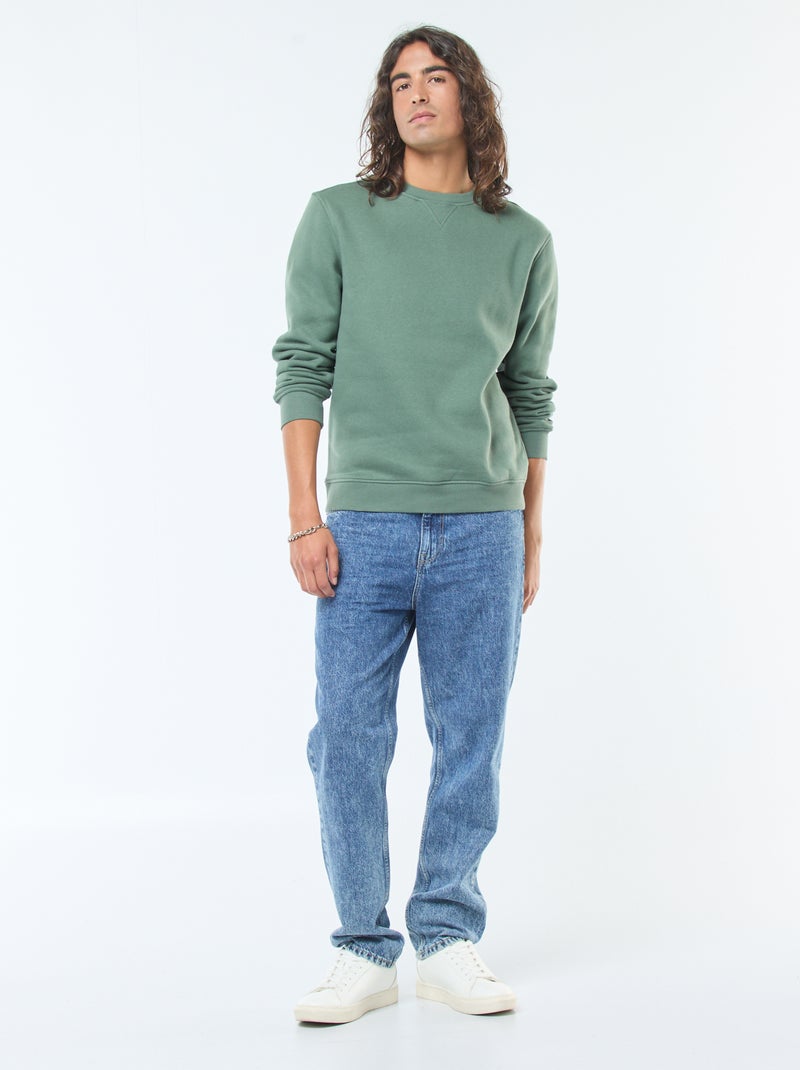 Felpa basic girocollo in felpa garzata Verde - Kiabi