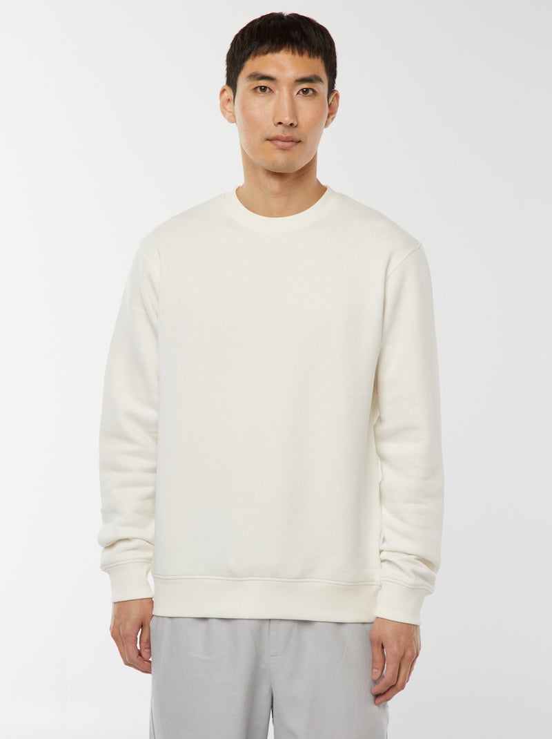 Felpa basic in felpa garzata con collo rotondo Bianco - Kiabi