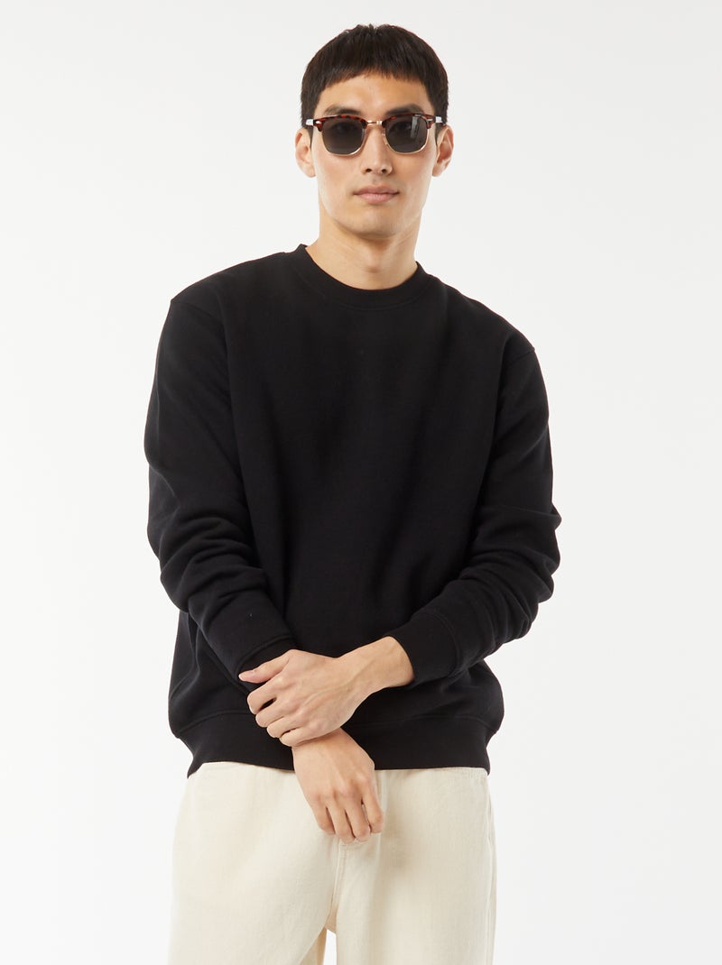 Felpa basic in felpa garzata con collo rotondo nero - Kiabi