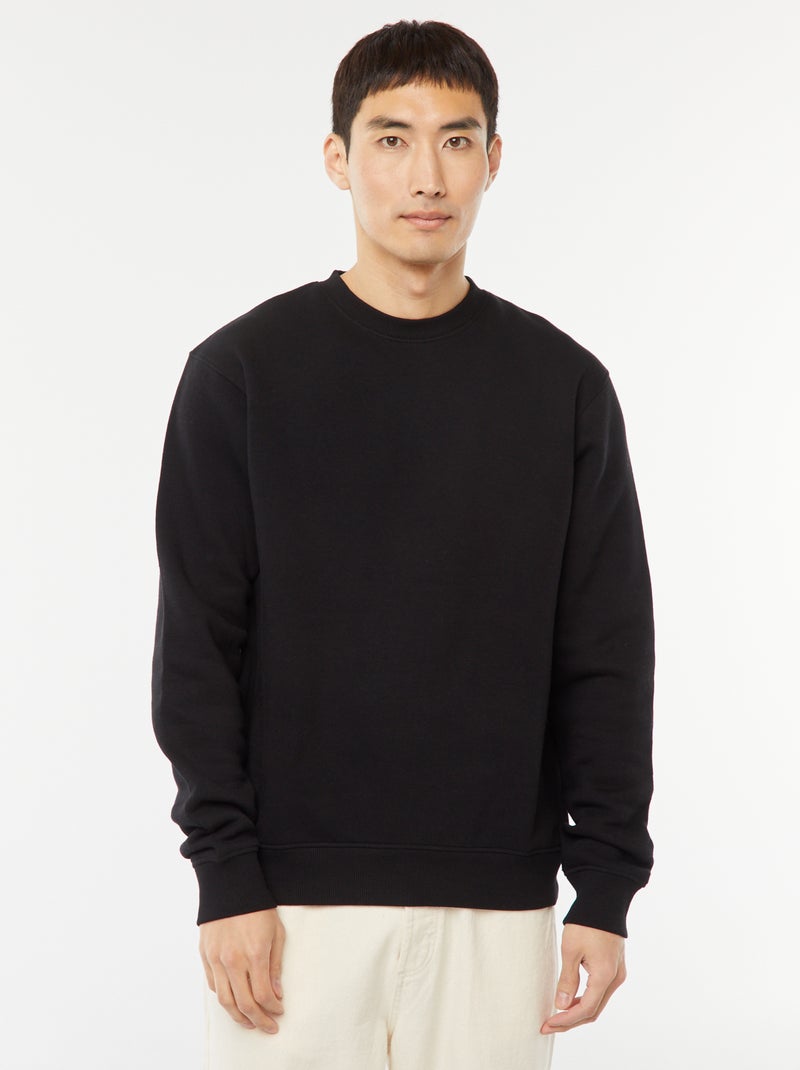 Felpa basic in felpa garzata con collo rotondo nero - Kiabi