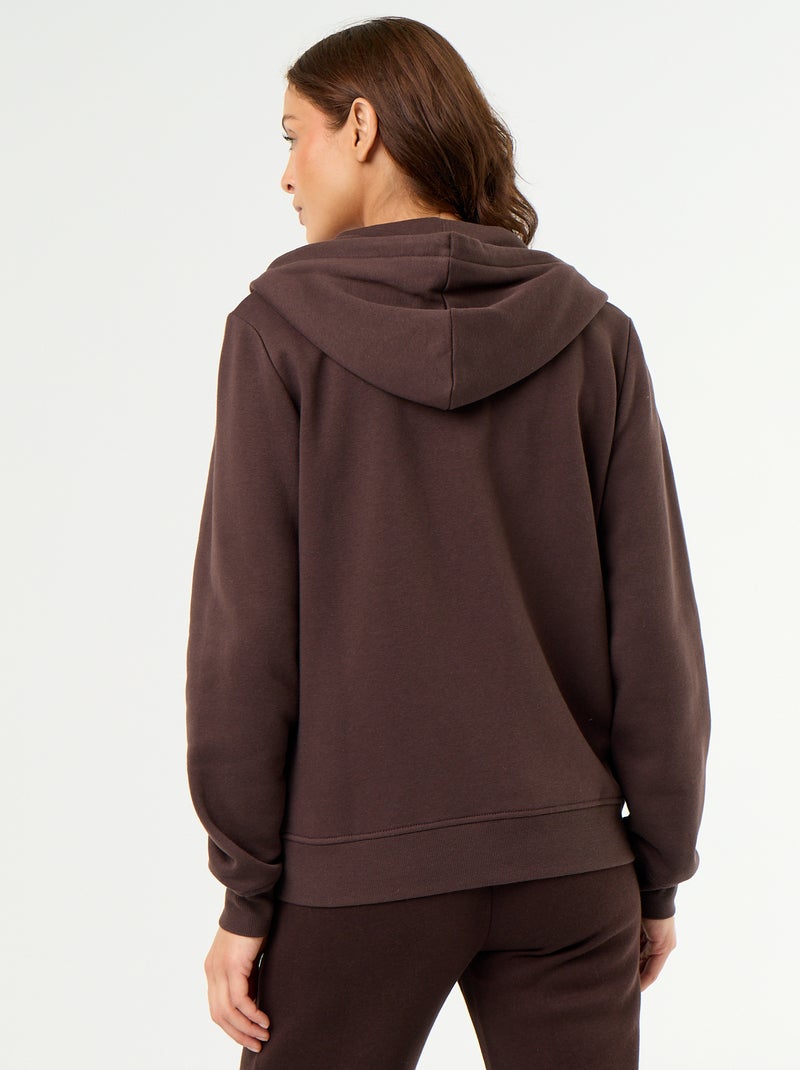 Felpa basica con cappuccio e zip Marrone - Kiabi