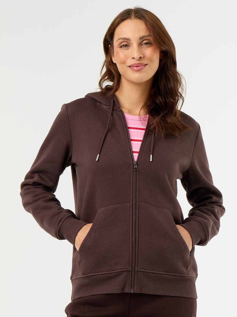 Felpa basica con cappuccio e zip Marrone - Kiabi