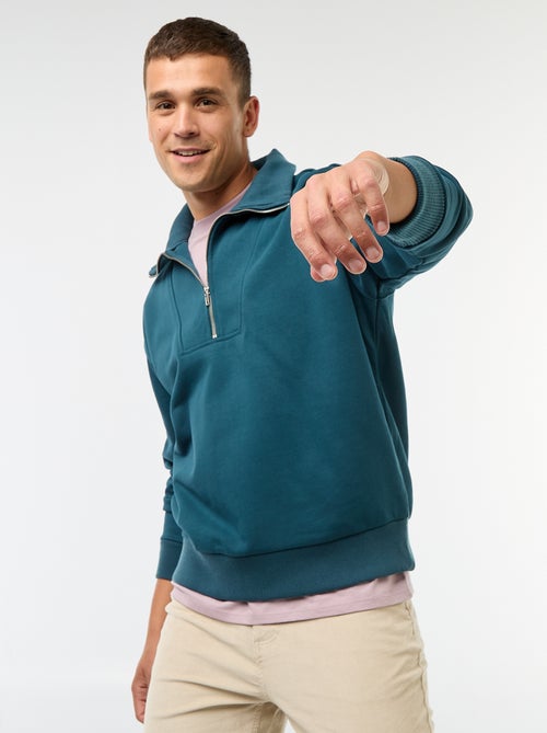 Felpa collo a camionista con zip in cotone - Kiabi