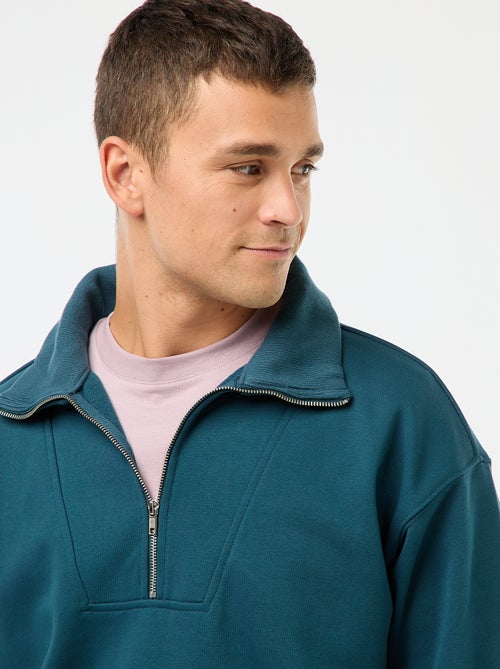 Felpa collo a camionista con zip in cotone - Kiabi