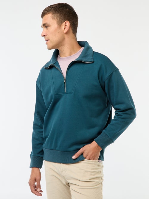 Felpa collo a camionista con zip in cotone - Kiabi