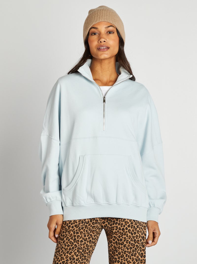 Felpa collo alto con zip e tasche stile marsupio BLU - Kiabi