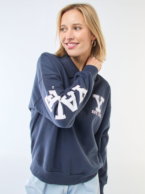 Felpa collo polo a maniche lunghe stampata - Kiabi