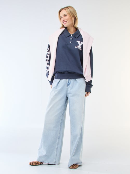 Felpa collo polo a maniche lunghe stampata - Kiabi