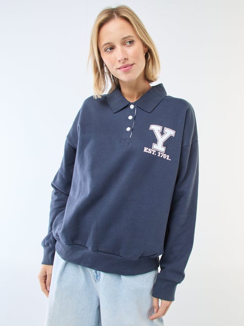 Felpa collo polo a maniche lunghe stampata - Kiabi