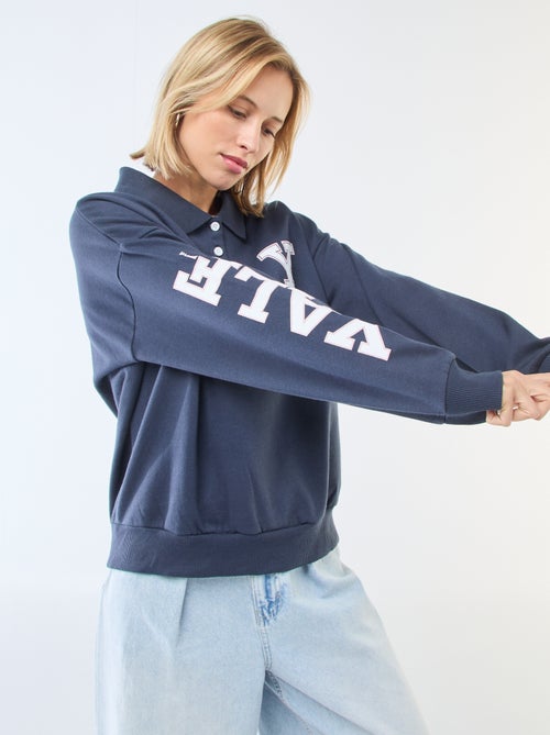 Felpa collo polo a maniche lunghe stampata - Kiabi