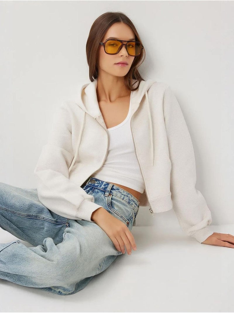 Felpa comfort con cappuccio e zip istanbul Beige argilla - Kiabi