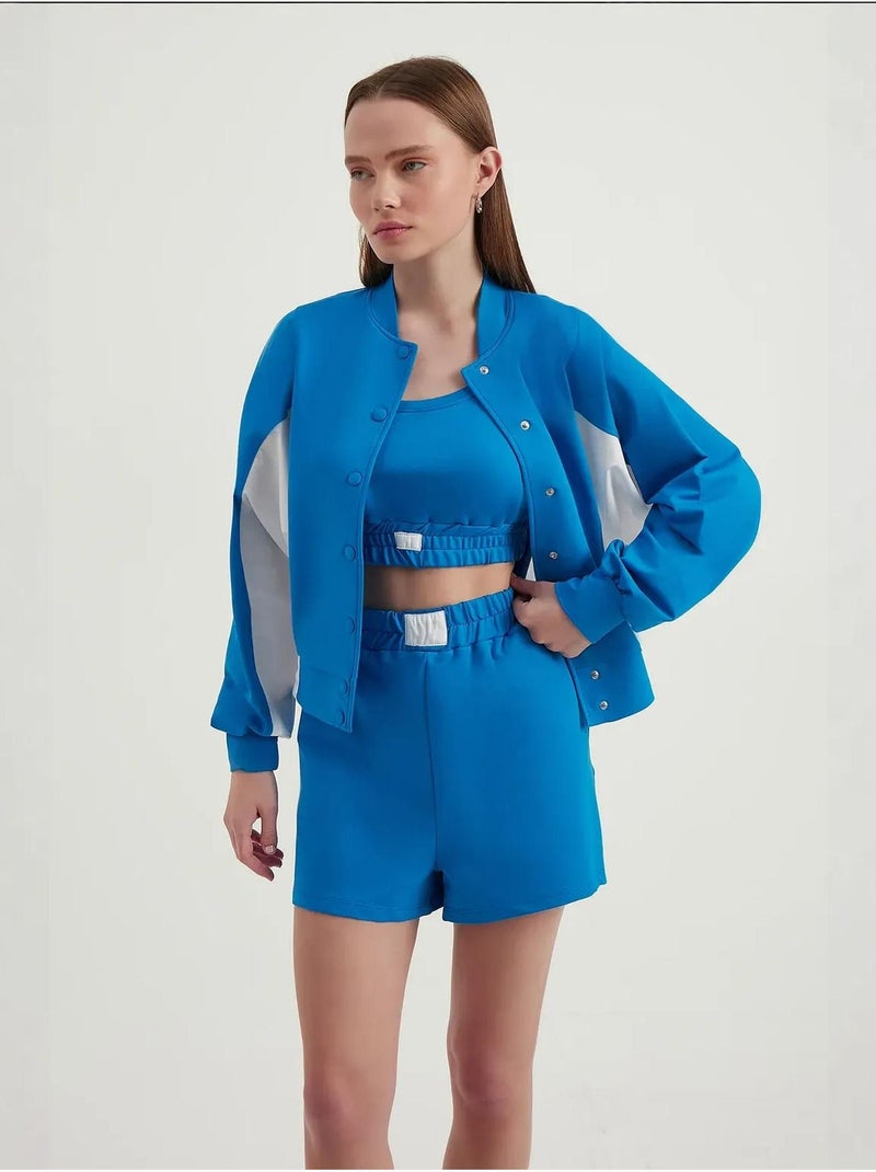 Felpa con bottoni a collo alto color block Blu - Kiabi