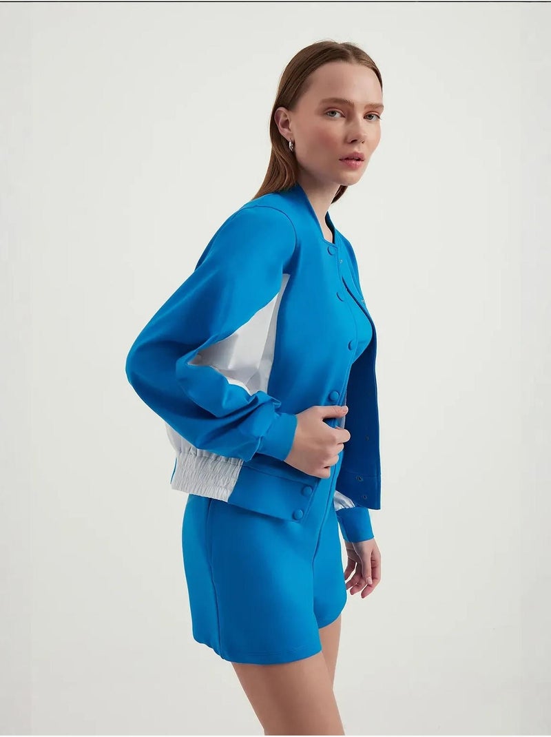 Felpa con bottoni a collo alto color block Blu - Kiabi