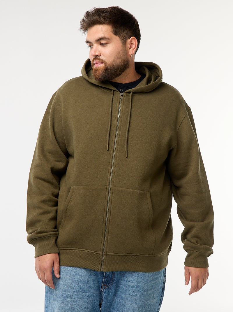 Felpa con cappuccio à Apertura con zip Kaki - Kiabi