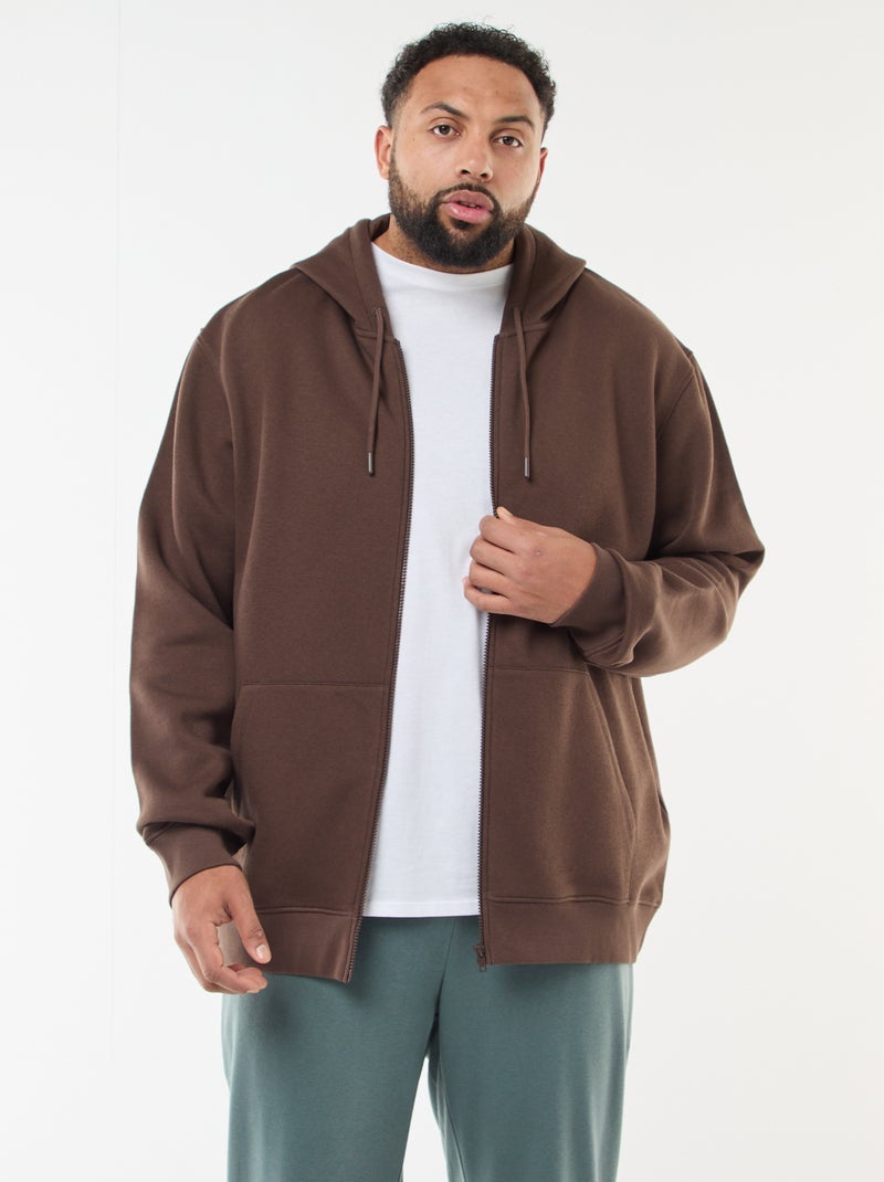 Felpa con cappuccio à Apertura con zip Marrone - Kiabi