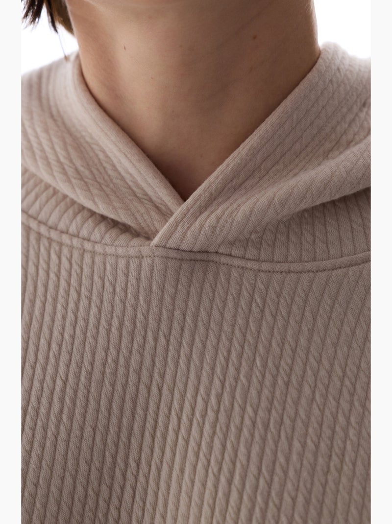 Felpa con cappuccio a coste donna penti Beige argilla - Kiabi