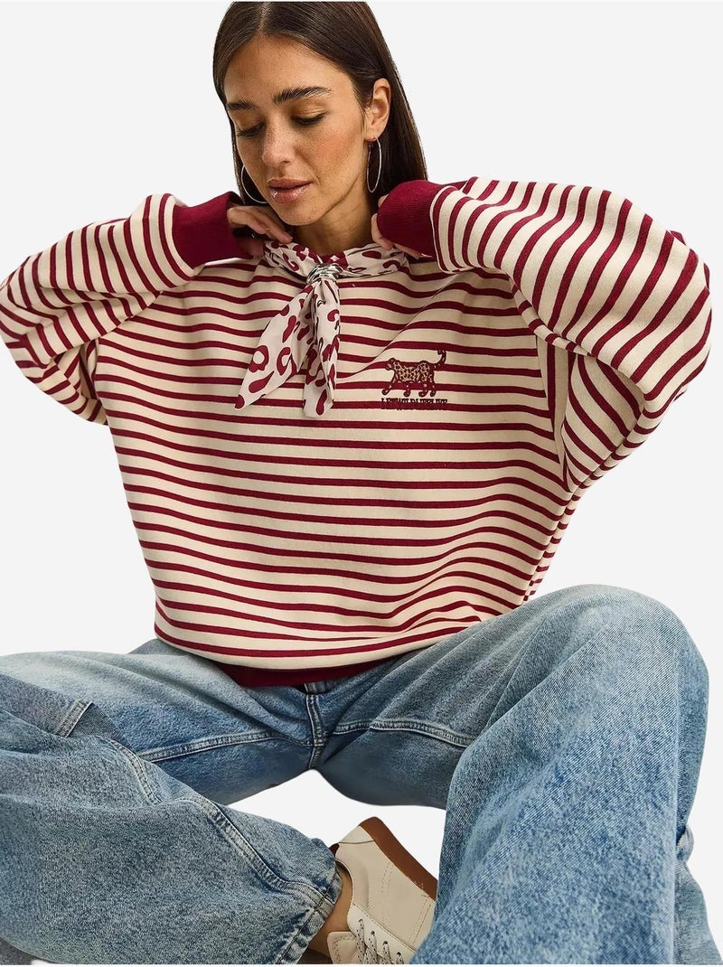 Felpa con cappuccio a righe con coulisse lucci Rosso cashmere - Kiabi