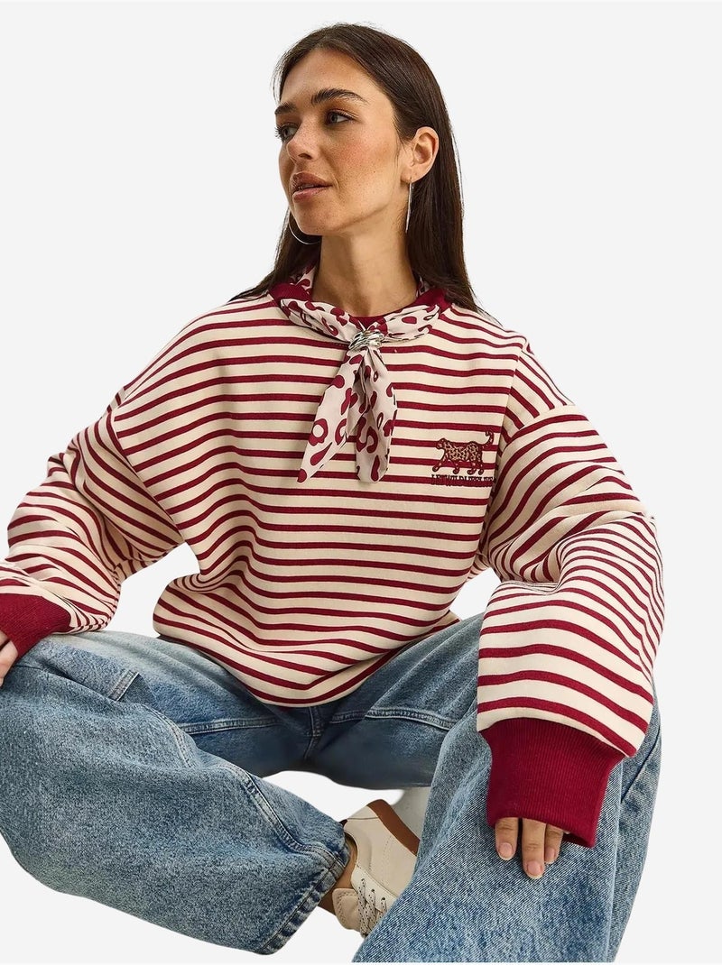 Felpa con cappuccio a righe con coulisse lucci Rosso cashmere - Kiabi
