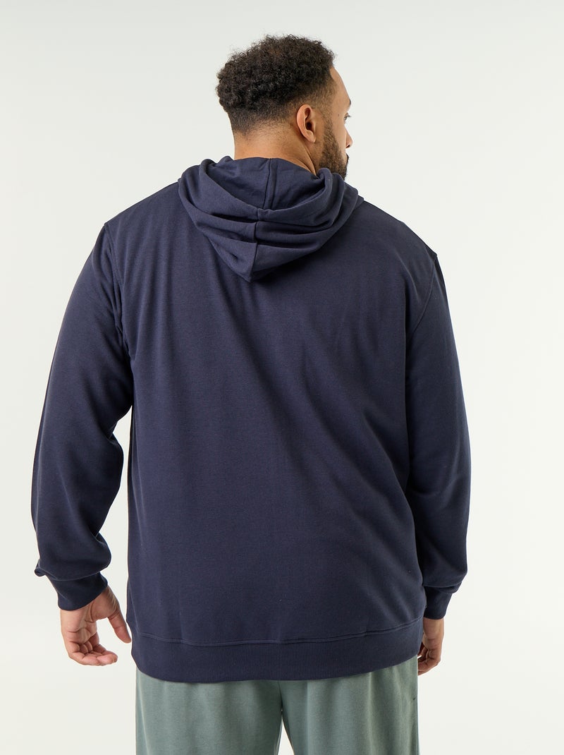 Felpa con cappuccio a tinta unita con zip Blu - Kiabi