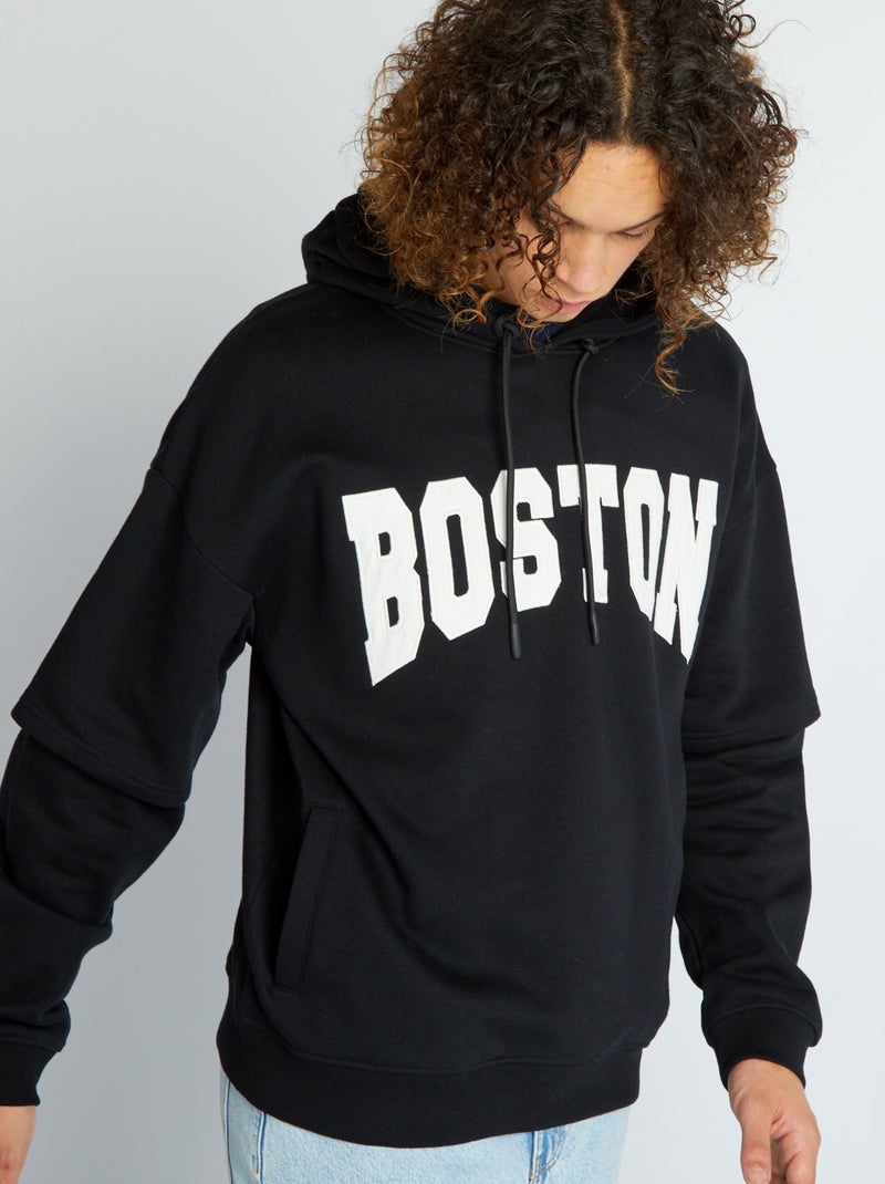 Felpa con cappuccio 'Boston' in tessuto felpato Nero - Kiabi