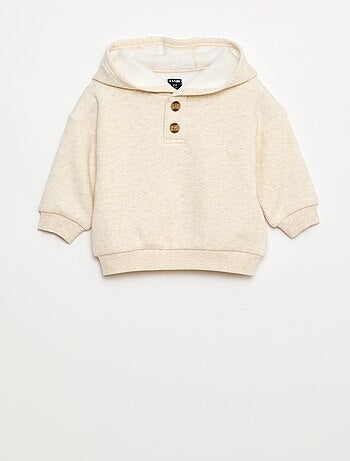 Felpa con cappuccio, bottoni e fodera calda