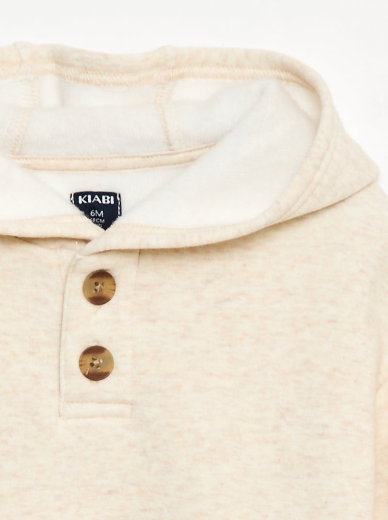 Felpa con cappuccio, bottoni e fodera calda Beige - Kiabi