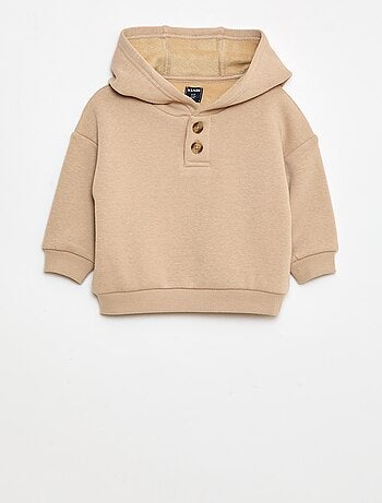 Felpa con cappuccio, bottoni e fodera calda