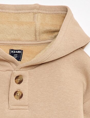 Felpa con cappuccio, bottoni e fodera calda